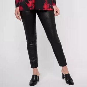 Susan Graver Printed Knit Faux Suede Leggings-Black-4X-NEW-A618816